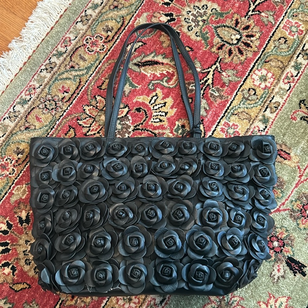 Clever Carriage Company Black Handcrafted Leather Rose Satchel Large Purse